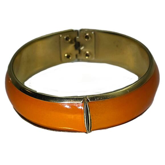 Vintage Retro Orange Goldtone Hinged Bangle Bracelet - Picture 3 of 4